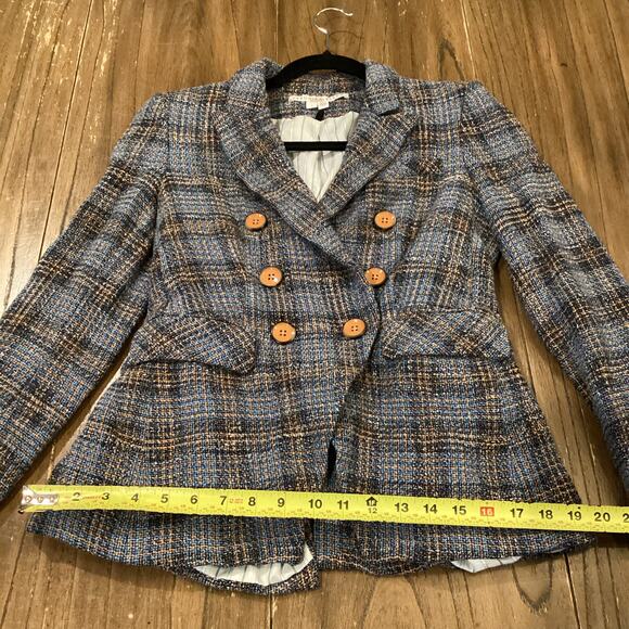 Veronica Beard Blue plaid tweed Miller Dickey Jacket double breasted cotton 4 - Picture 12 of 13